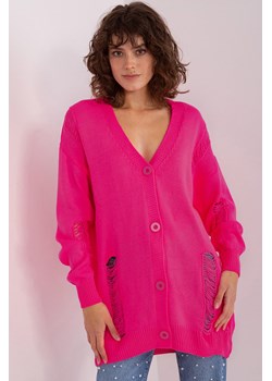 Fluo różowy długi sweter rozpinany z dziurami ze sklepu 5.10.15 w kategorii Swetry damskie - zdjęcie 169718153