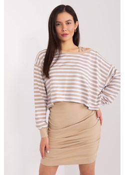 Beżowo-biały komplet basic z bluzką w paski ze sklepu 5.10.15 w kategorii Spódnice - zdjęcie 169718230