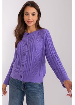 Sweter rozpinany w warkocze fioletowy ze sklepu 5.10.15 w kategorii Swetry damskie - zdjęcie 169718801