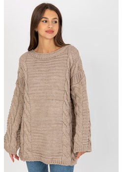 Beżowy sweter z warkoczami z dodatkiem wełny RUE PARIS ze sklepu 5.10.15 w kategorii Swetry damskie - zdjęcie 169718824
