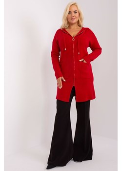Czerwony rozpinany sweter plus size z wiskozą ze sklepu 5.10.15 w kategorii Swetry damskie - zdjęcie 169719091