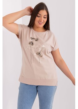 Beżowa bluzka plus size z printem ze sklepu 5.10.15 w kategorii Bluzki damskie - zdjęcie 169719192