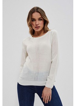 Cienki biały sweter damski z ażurowym zdobieniem ze sklepu 5.10.15 w kategorii Swetry damskie - zdjęcie 169719203
