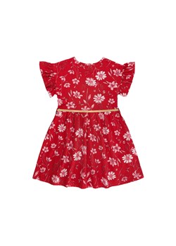 Czerwona bawełniana sukienka dziewczęca z ozdobnymi rękawkami ze sklepu 5.10.15 w kategorii Sukienki dziewczęce - zdjęcie 169719540