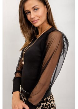 Bluzka damska z siateczkowymi rękawami czarna RUE PARIS ze sklepu 5.10.15 w kategorii Bluzki damskie - zdjęcie 169719874
