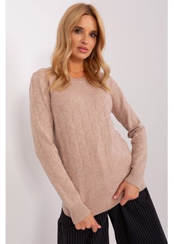 Ciemnobeżowy sweter klasyczny z dzianiny bawełnianej ze sklepu 5.10.15 w kategorii Swetry damskie - zdjęcie 169720541