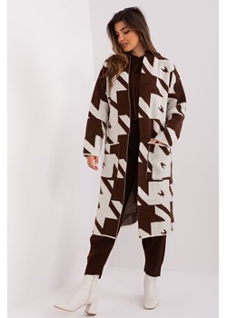 Ecru-brązowy kardigan damski z kieszeniami ze sklepu 5.10.15 w kategorii Swetry damskie - zdjęcie 169720704