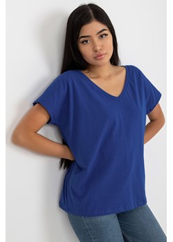 Kobaltowy gładki t-shirt basic z dekoltem V Emory ze sklepu 5.10.15 w kategorii Bluzki damskie - zdjęcie 169720772