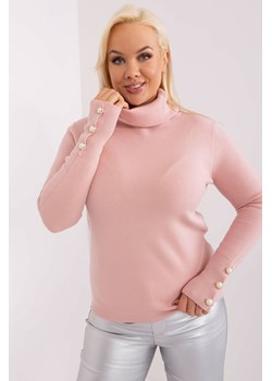 Gładki sweter plus size z golfem jasny różowy ze sklepu 5.10.15 w kategorii Swetry damskie - zdjęcie 169720783