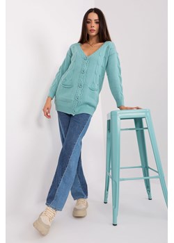 Miętowy damski sweter rozpinany z warkoczami ze sklepu 5.10.15 w kategorii Swetry damskie - zdjęcie 169721031
