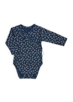Bawełniane body kopertowe z długim rękawem z kwiecistym wzorkiem - granatowe ze sklepu 5.10.15 w kategorii Body niemowlęce - zdjęcie 169721051