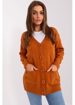 Jasnobrązowy sweter rozpinany z warkoczami ze sklepu 5.10.15 w kategorii Swetry damskie - zdjęcie 169721253