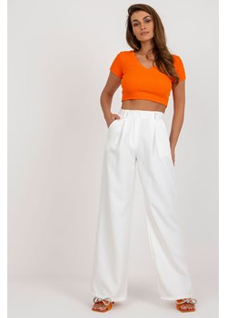 Ecru eleganckie spodnie z materiału z zakładkami ze sklepu 5.10.15 w kategorii Spodnie damskie - zdjęcie 169721793
