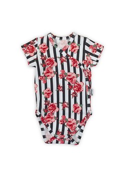 Body niemowlęce z krótkim rękawem w kwiaty i paski - kolorowe ze sklepu 5.10.15 w kategorii Body niemowlęce - zdjęcie 169722011