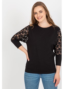 Czarna bluzka damska z koronką i rękawem 3/4 Hawana RUE PARIS ze sklepu 5.10.15 w kategorii Bluzki damskie - zdjęcie 169722094
