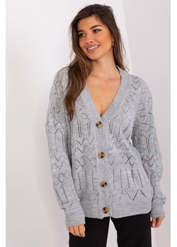 Szary ażurowy sweter rozpinany z dekoltem V ze sklepu 5.10.15 w kategorii Swetry damskie - zdjęcie 169722164