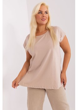Beżowa bluzka plus size z krótkim rękawem ze sklepu 5.10.15 w kategorii Bluzki damskie - zdjęcie 169722184