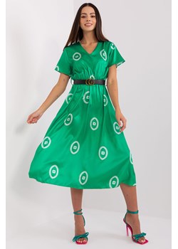 Zielona midi sukienka damska koktajlowa z printem ze sklepu 5.10.15 w kategorii Sukienki - zdjęcie 169722260