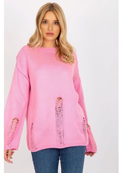Damski sweter oversize z dziurami - różówy ze sklepu 5.10.15 w kategorii Swetry damskie - zdjęcie 169722422