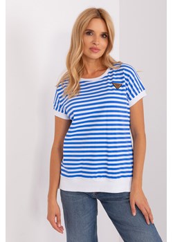 Ciemnoniebiesko-biała bluzka w paski w krótkim rękawem ze sklepu 5.10.15 w kategorii Bluzki damskie - zdjęcie 169722954