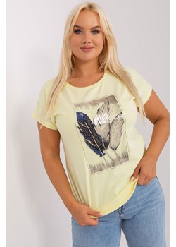 Jasnożółta damska bluzka plus size z dżetami ze sklepu 5.10.15 w kategorii Bluzki damskie - zdjęcie 169723071