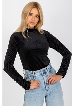 Welurowa bluzka damska z marszczonymi rękawami - czarna ze sklepu 5.10.15 w kategorii Bluzki damskie - zdjęcie 169723532