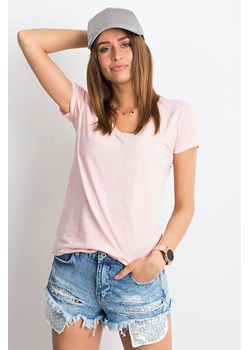Melanżowy t-shirt damski w serek różowy ze sklepu 5.10.15 w kategorii Bluzki damskie - zdjęcie 169723572