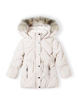 Ocieplany pikowany płaszcz dziewczęcy z kapturem z futerkiem- ecru ze sklepu 5.10.15 w kategorii Kurtki dziewczęce - zdjęcie 169723703