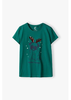 T-shirt świąteczny z napisem "Merry Pugmas" - zielony ze sklepu 5.10.15 w kategorii Bluzki dziewczęce - zdjęcie 169724032