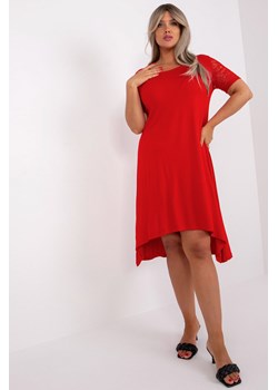 Czerwona sukienka plus size z krótkim rękawem ze sklepu 5.10.15 w kategorii Sukienki - zdjęcie 169724172