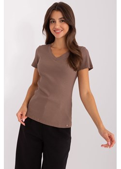 Brązowa dopasowana bluzka basic z dekoltem V ze sklepu 5.10.15 w kategorii Bluzki damskie - zdjęcie 169724231