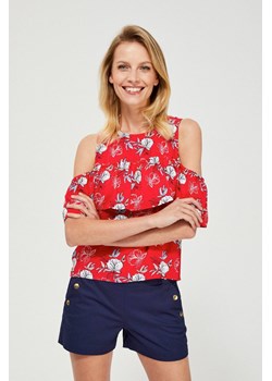 Bluzka damska koszulowa w kwiaty odkryte ramiona z guzikami na plecach czerwona ze sklepu 5.10.15 w kategorii Bluzki damskie - zdjęcie 169724473