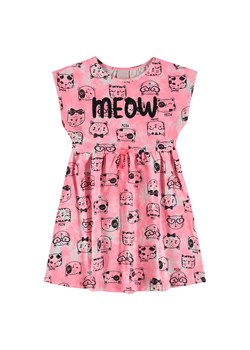 Różowa sukienka dziewczęca z krótkim rękawem w koty ze sklepu 5.10.15 w kategorii Sukienki dziewczęce - zdjęcie 169724694