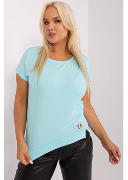 Miętowa damska bluzka plus size z rozcięciami ze sklepu 5.10.15 w kategorii Bluzki damskie - zdjęcie 169724711