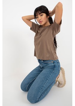 Brązowy damski t-shirt jednokolorowy z bawełny MAYFLIES ze sklepu 5.10.15 w kategorii Bluzki damskie - zdjęcie 169724853