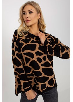 Camelowo-czarny damski sweter oversize we wzory ze sklepu 5.10.15 w kategorii Swetry damskie - zdjęcie 169724952