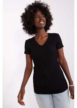 Czarna damska bluzka basic z krótkim rękawem ze sklepu 5.10.15 w kategorii Bluzki damskie - zdjęcie 169725141