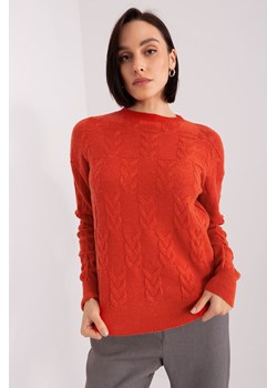 Sweter damski z warkoczami i długim rękawem ciemny pomarańczowy ze sklepu 5.10.15 w kategorii Swetry damskie - zdjęcie 169725193