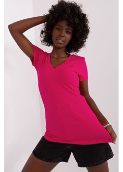Fuksjowa prążkowana bluzka damska basic z guzikami ze sklepu 5.10.15 w kategorii Bluzki damskie - zdjęcie 169725374