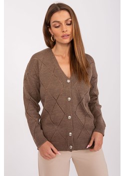 Ażurowy sweter z dekoltem V brązowy ze sklepu 5.10.15 w kategorii Swetry damskie - zdjęcie 169725841