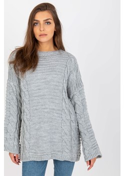 Szary sweter z warkoczami z dodatkiem wełny RUE PARIS ze sklepu 5.10.15 w kategorii Swetry damskie - zdjęcie 169726404