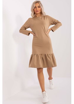 Ciemnobeżowa dresowa damska sukienka z falbaną ze sklepu 5.10.15 w kategorii Sukienki - zdjęcie 169726413