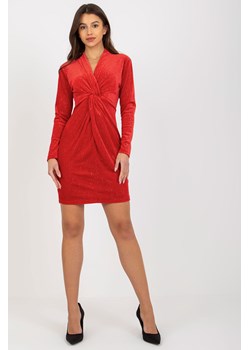 Czerwono-srebrna welurowa sukienka koktajlowa z węzłem ze sklepu 5.10.15 w kategorii Sukienki - zdjęcie 169726581