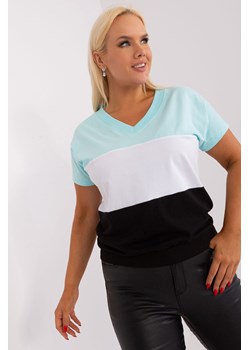 Miętowo-czarna bluzka plus size z krótkim rękawem ze sklepu 5.10.15 w kategorii Bluzki damskie - zdjęcie 169727024