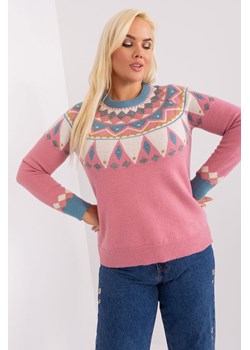 Brudnoróżowy damski sweter plus size we wzory ze sklepu 5.10.15 w kategorii Swetry damskie - zdjęcie 169727200