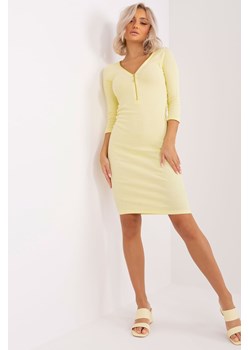 Żółta prążkowana sukienka damska basic z bawełny ze sklepu 5.10.15 w kategorii Sukienki - zdjęcie 169727384