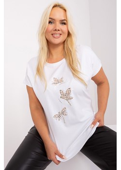 Biała bluzka plus size z printem i aplikacjami ze sklepu 5.10.15 w kategorii Bluzki damskie - zdjęcie 169727541