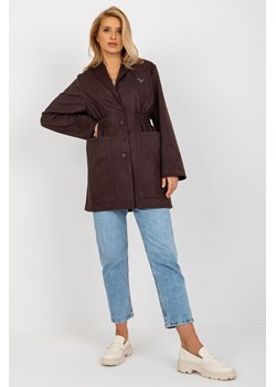 Ciemnobrązowy płaszcz o kroju marynarki z kieszeniami ze sklepu 5.10.15 w kategorii Płaszcze damskie - zdjęcie 169727872