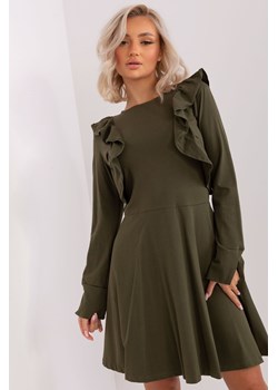 Khaki rozkloszowana sukienka z bawełny ze sklepu 5.10.15 w kategorii Sukienki - zdjęcie 169727890