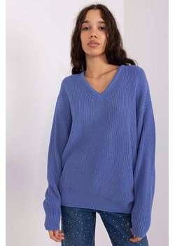 Ciemnoniebieski sweter oversize z wełną ze sklepu 5.10.15 w kategorii Swetry damskie - zdjęcie 169727933